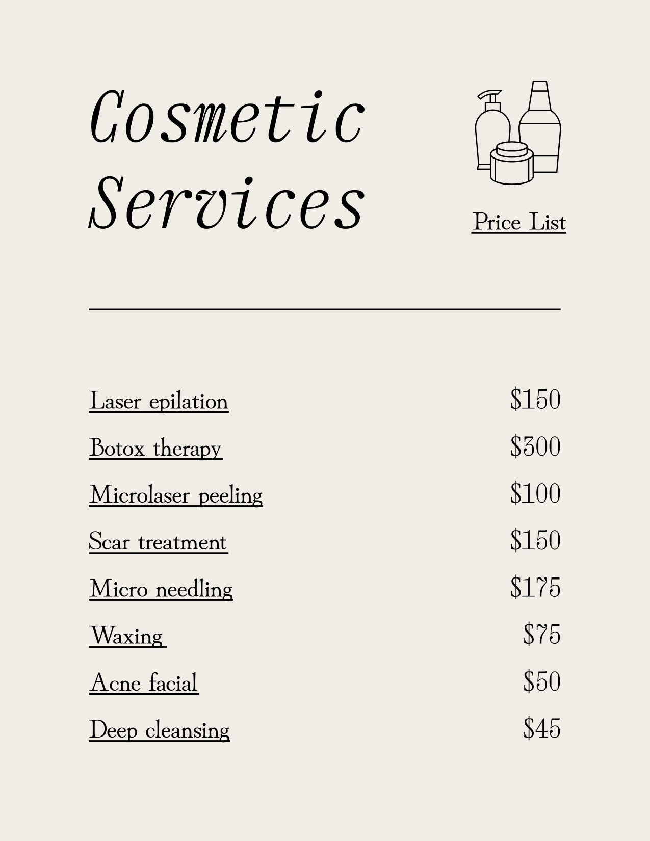 Minimalist beauty industri price list template design