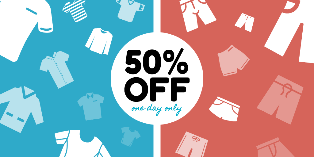 50 % off one day only