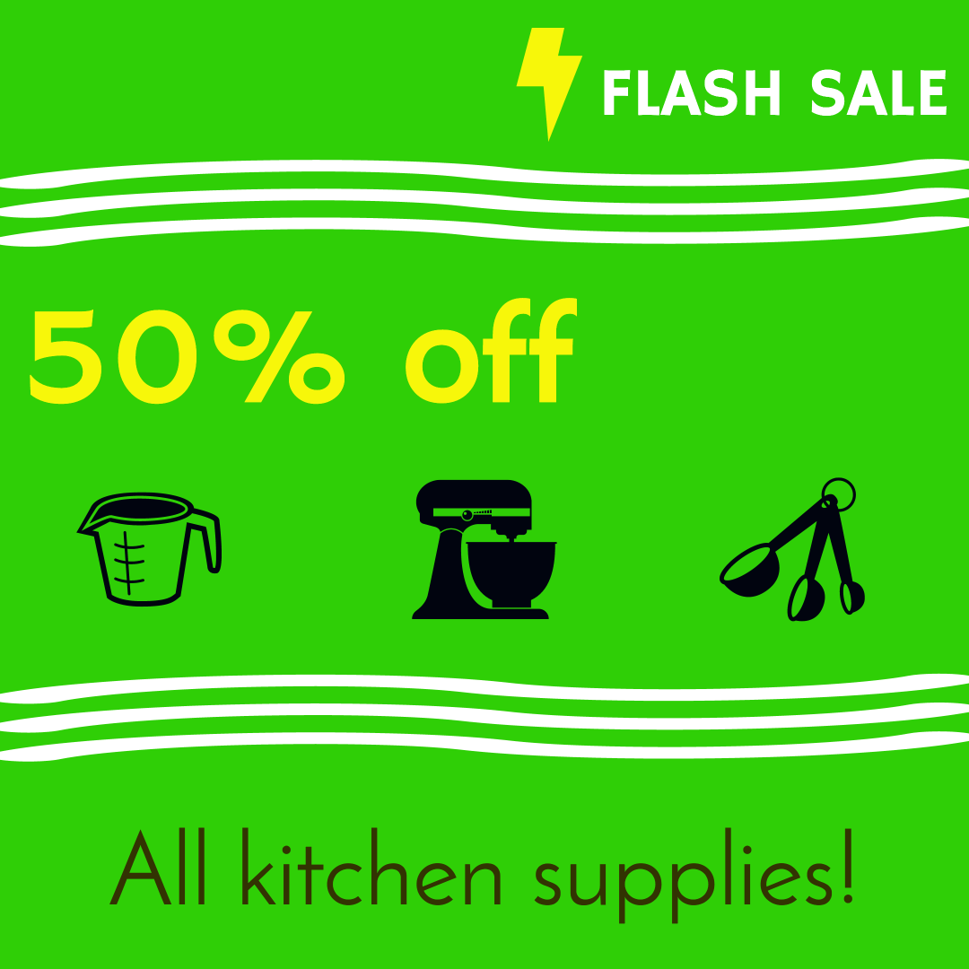 50% off all kitchen supplies