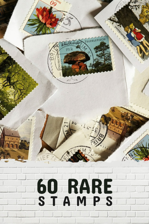 60 rare postage stamps